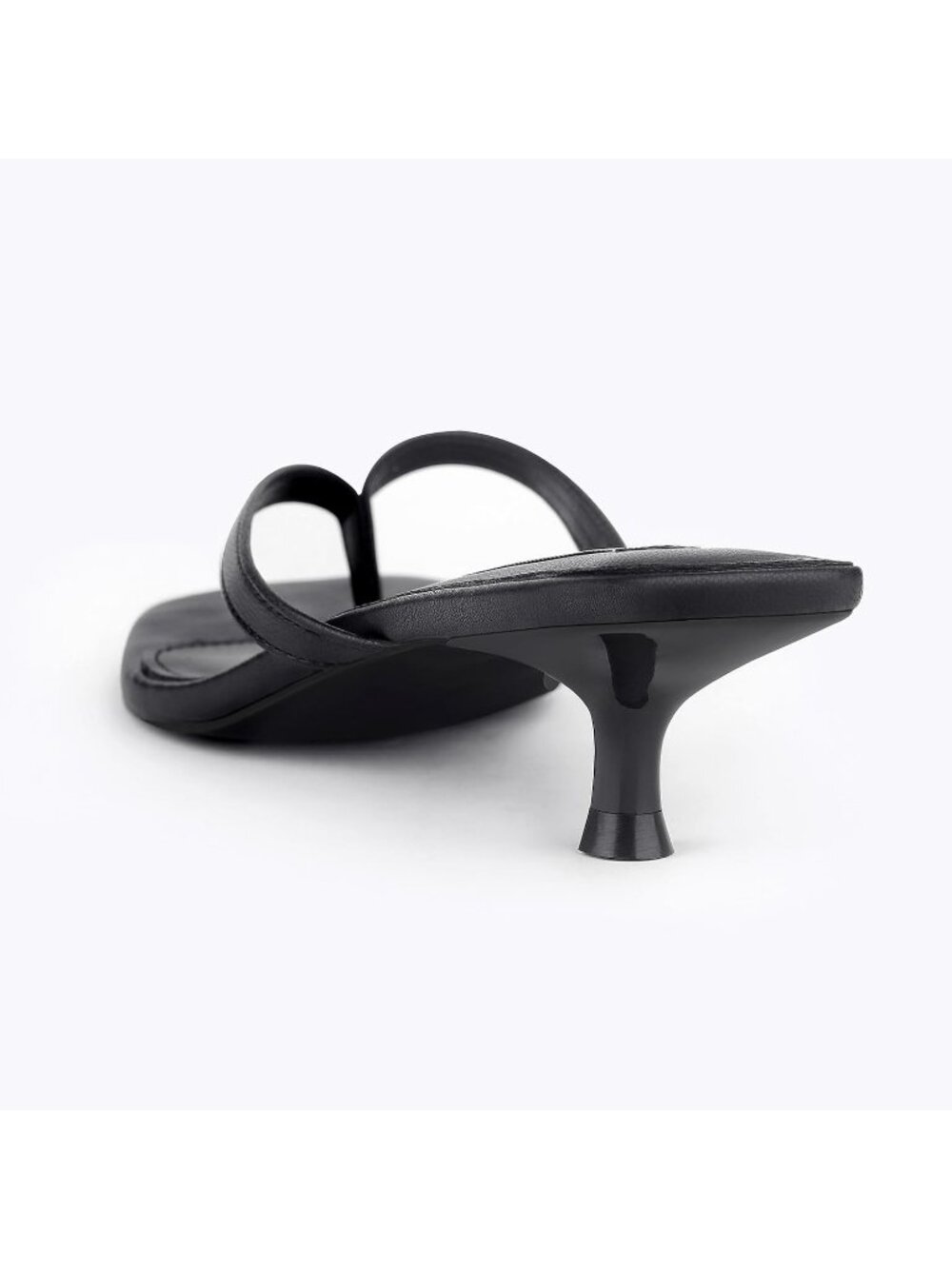 Women's Black Square Open Toe 1.4 Inches Comfortable Thong Flip Flop Heels - Picture 5 of 6
